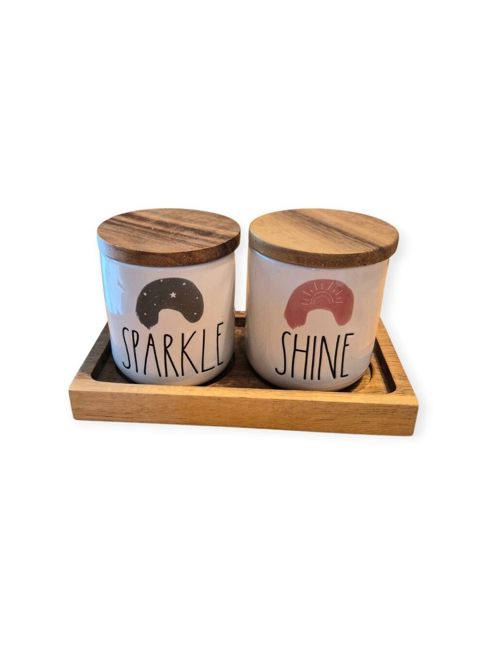 Rae Dunn Sparkle & Shine Ceramic Canister Set with Wood Lids